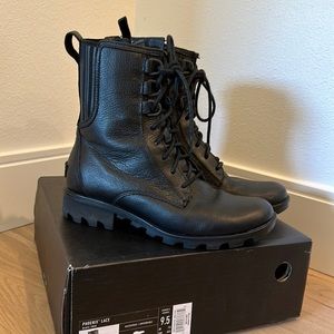 SOREL Phoenix Lace Zip up Combat Boot Black Waterproof Leather Size 9.5 40.5